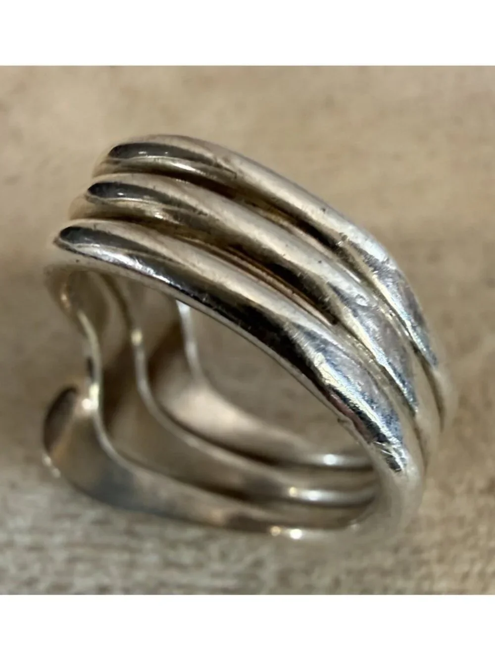 Vintage 925 Sterling Silver Wave Bypass Ring Size 9 Modernist 8 Grams